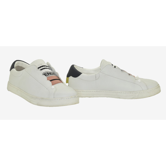 D0 Auth FENDI White/Black/Gold Leather Slip On Logo Sneaker Shoes 8E6592 Size 37 - Picture 1 of 8